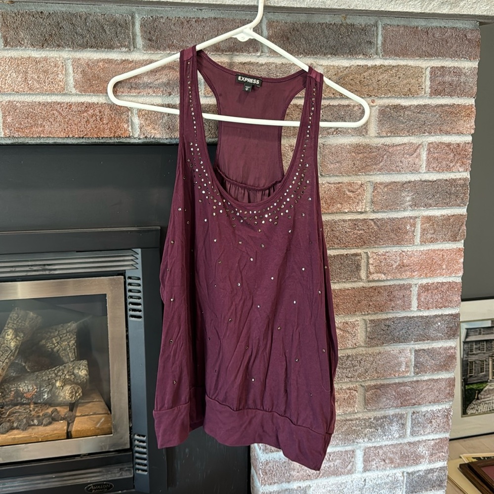 Express medium jeweled tank top maroon